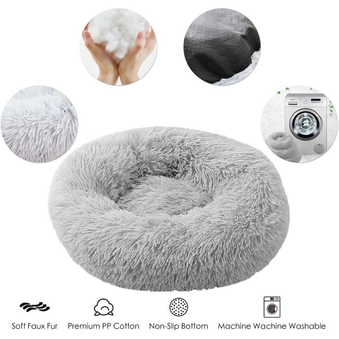Кругле ліжко для собак та котів 70 см, м'яке гніздо-корзина, тепле ліжко-подушка для середніх собак, котів та інших домашніх тварин (темно-сірий)