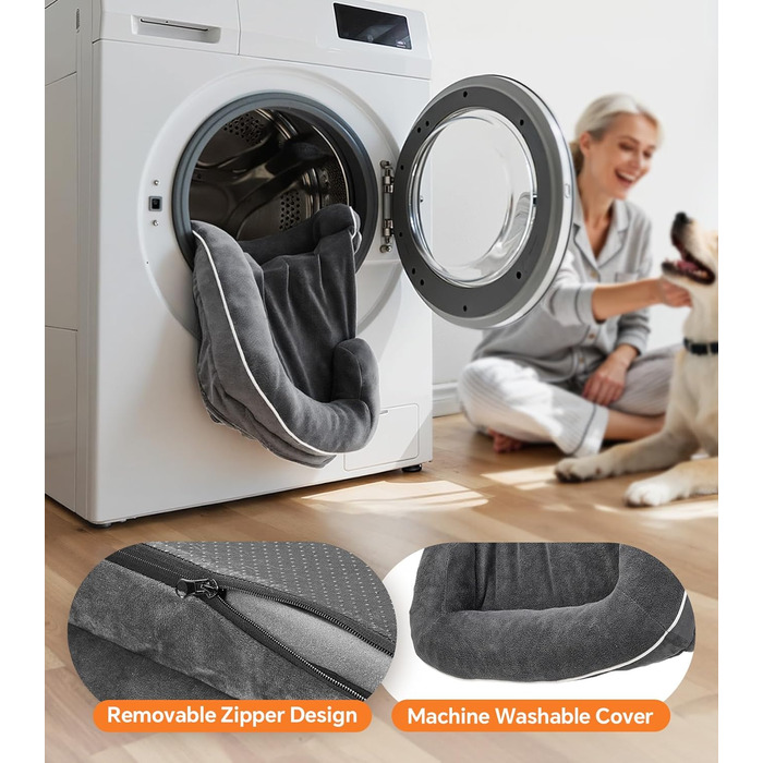 Ортопедичне ліжко для собак великих порід, м'яке плюшеве, з антиковзною основою, для зменшення тривоги, знімний чохол, сіре (71x58x16 см)