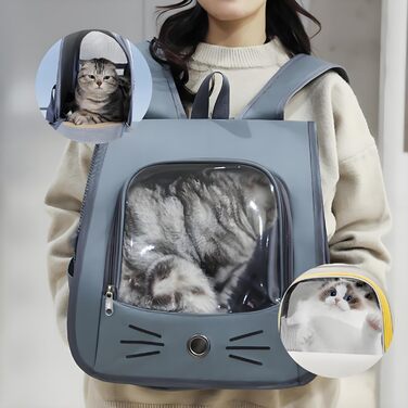Рюкзак для кота з сіткою, портативний та складаний, переноска для домашніх тварин, дихаючий та складаний рюкзак для домашніх тварин, з прозорим вікном, для тварин до 6,5 кг