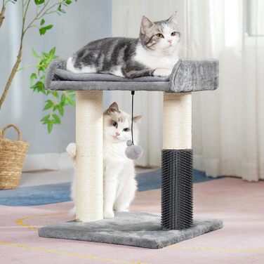 Когтеточка для котів з лежаком та м'ячиком, натуральна, компактна, для кошенят та домашніх котів, 39,9x34,8 см, середньо-сіра, з функцією самоочищення
