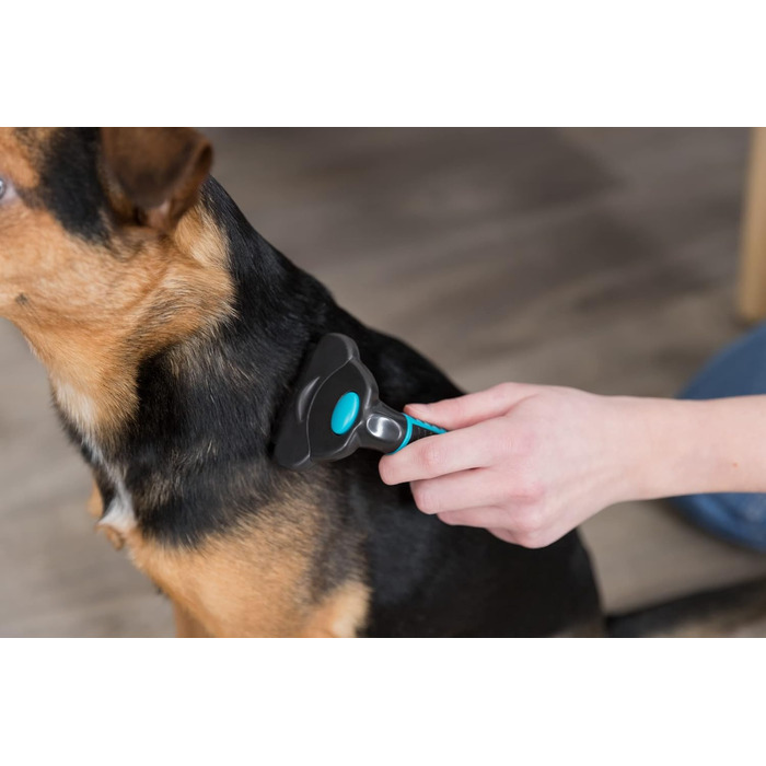 Тріксі Щітка для вичісування шерсті з ви змінним гребінцем - нержавіюча сталь, прогумований пластиковий ручка - чорний/синій - 8 x 14 см - 24173