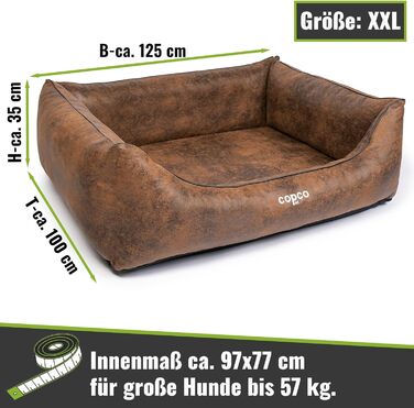 Ліжко для собак великих порід CopcoPet XXL, 125 x 100 см, антиковзне, з штучної шкіри, коричневе, для дому
