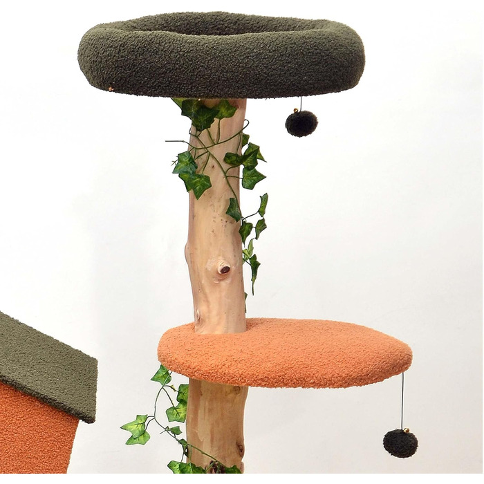 Котячий будиночок та кігтеточка Fudajo з декором у вигляді лап, 154 см: будиночок, стійка, іграшки для котів