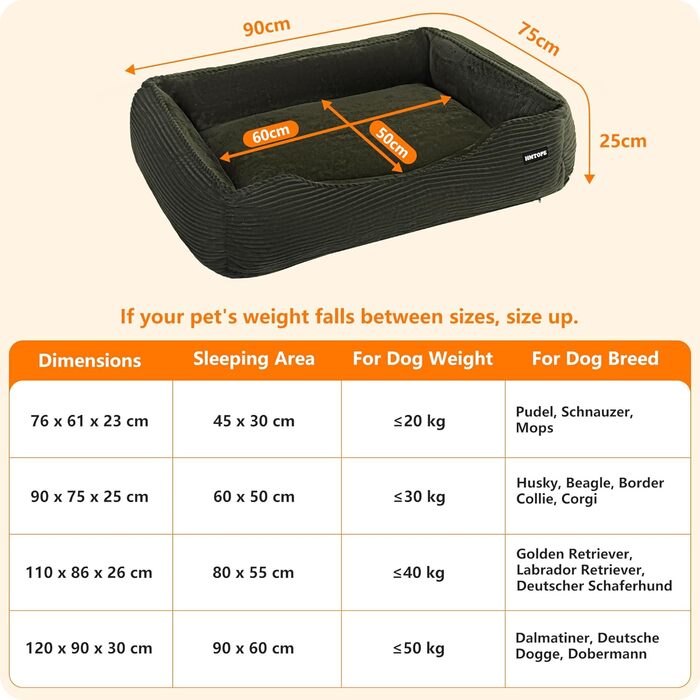 Килимок для собак, лежанка для собак з тканини Cord, S/M/L, неслизький, знімний та пральний, м'який та дихаючий, 110 x 85 x 27 см (L 90 x B 75 x H 25 см, оливковий)