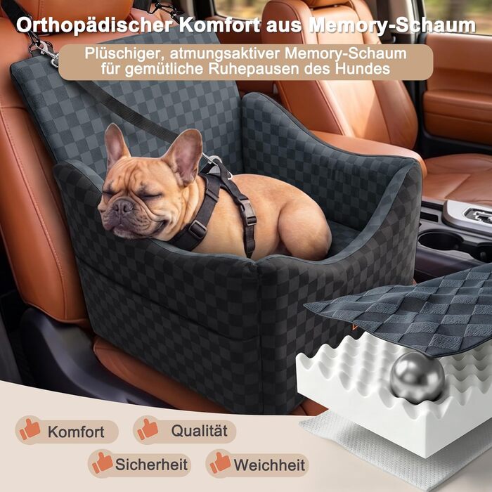 Автокрісло для собак JOEJOY (сіро-графітове, S/M) - з Memory Foam, кишенями для зберігання, для переднього та заднього сидіння
