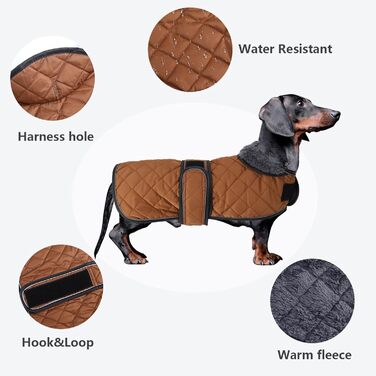 MOREZI Теплий зимовий одяг для собак - водонепроникний пуловер для такс з вовняною підкладкою та регульованими ременями, теплий зимовий одяг для маленьких собак на вулицю, зелений, S (довжина спини: 36-38 см), зелений (M (довжина спини: 42-45 см), коричне