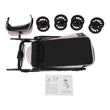 Двошаровий візок для домашніх тварин з сіткою, гальмом та сумкою для зберігання. Складаний візок для собак та котів на 15-20 кг (сірий)