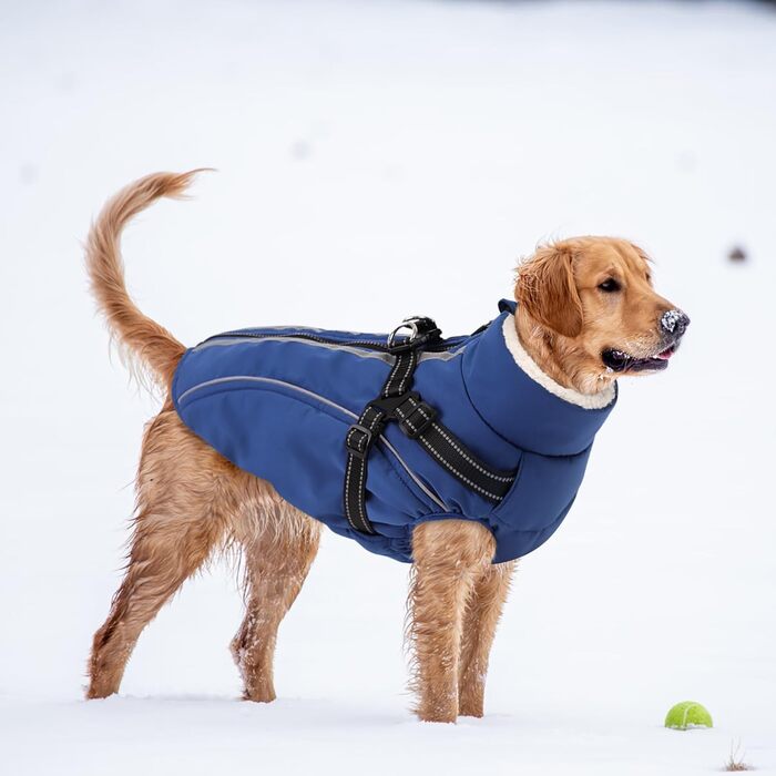 Теплий зимовий одяг для собак з блискавкою, вітронепроникний, з відбиваючими смугами та нагрудником, блакитний, XL