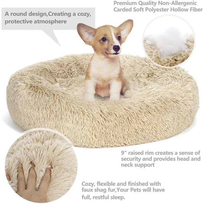 Розкішне собаче ліжко з піднятим бортиком, подушка для домашніх тварин знімним чохлом, миється, для собак маленьких, середніх та великих порід, розмір L, (S-50см, бежевий)