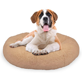 Лежак для собак Mediashop Peaceful Pooch XL 109 см, бежевий, плюш, знімний і водовідштовхувальний чохол, антиковзкий, ортопедичний, для великих собак
