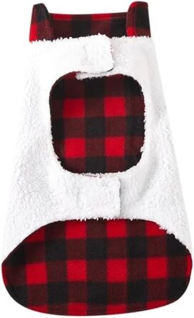Зимовий теплий одяг для собак: флісова куртка, в перевернутому дизайні, в клітинку, для маленьких, середніх та великих собак (S), червоний