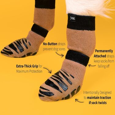 DOK TigerToes Преміум нековзкі шкарпетки для собак для паркету, з товстою підошвою, захист від слизькості та лизання лап, універсальні