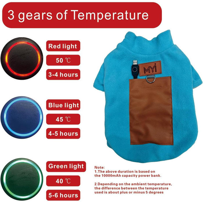 Обігріваючий зимовий пуховик для собак MYI, теплий, для малих, середніх та великих собак, тепла куртка для дому/на вулицю, синій, L (без акумуляторів), синій, довжина спини 30 см