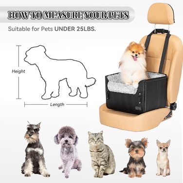 Клітка для собак Petfit у машину для маленьких собак, стабільна та безпечна, з кріпленням для ременя безпеки, корзина для собак, автоліжко знімні чохли (S, Шкіра-Чорний)