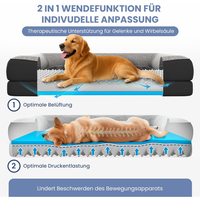 Ортопедичне ліжко для собак ELONEO, великі породи - 122x89x20 см, корзина для собак з піною з пам'яті, вологостійкий та пральний килимок для собак, подушка для собак, матрац для собак з м'якою оббивкою (76 x 51 x 17 см, Чорний)