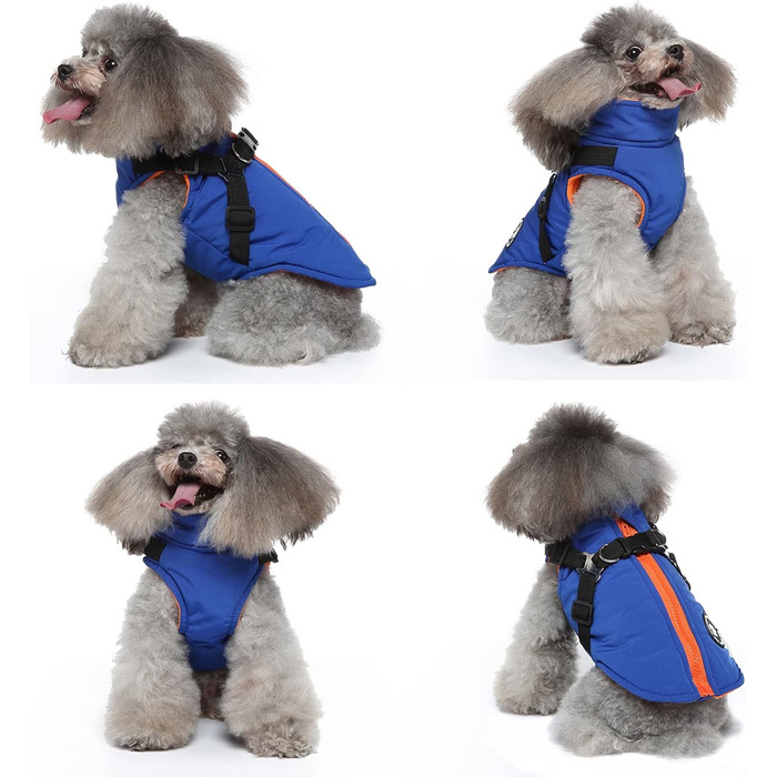 Тепла куртка для собак, жилет, повід, 2-в-1 зимова куртка, без тяги, жилет для собак, повід, комплект, куртка для цуценят, маленьких та середніх собак, блакитний (S)