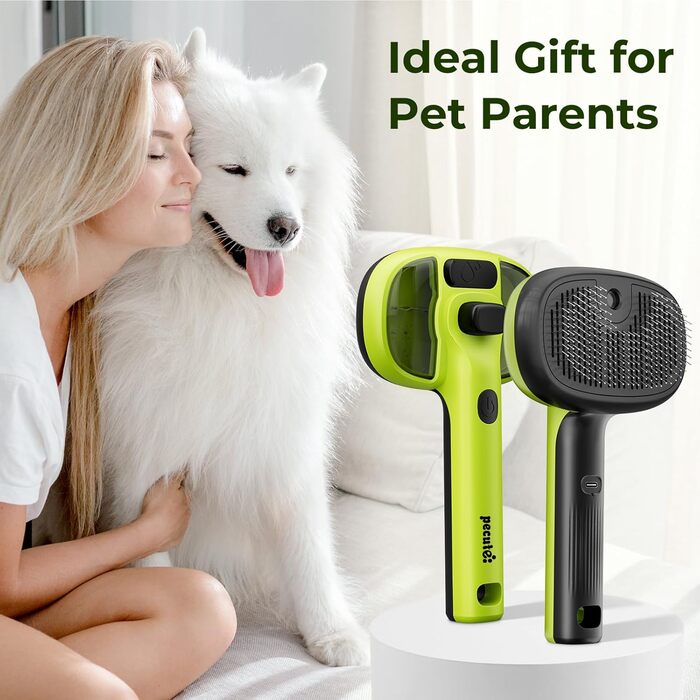 Побутова щітка для котів Pecute з парою та спреєм, багатофункціональна, для довгошерстих котів та собак, великий резервуар для води, масажна щітка, тільки прохолодний туман (зелена)