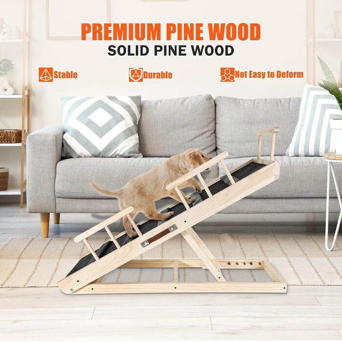 Рампа для домашніх тварин складна дерев'яна, 110 см, регульована висота, для собак та котів