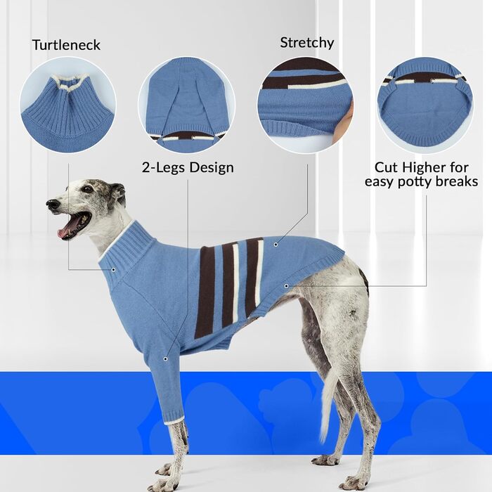 Пуловер для породистих собак Windhund Antel, теплий зимовий пуловер/світшот для великих собак, м'яка куртка для лайкерів (Areegrün, S, Blau)