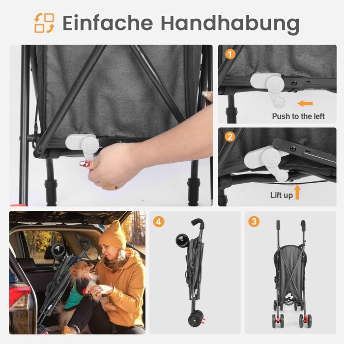 Візок для собак Hundebuggy: легкий, складаний, для собак вагою до 9 кг, з кошиком та тримачем для напоїв, темно-зелений (сірий)