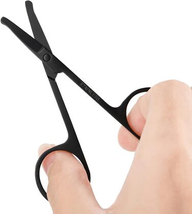 Професійна фeльшерська ножиці для собак та котів EWANTO - безпечна, з округлою кінчик, для грумінгу обличчя та лап. Чорний колір, нержавіюча сталь