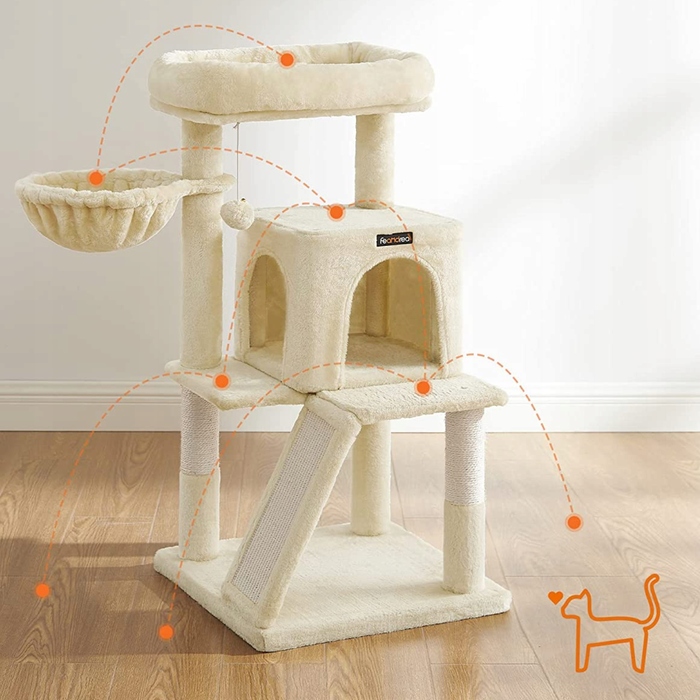 Низька скребничка для котів Feandrea, бежева, 96 см, сизаль, 2 рівні