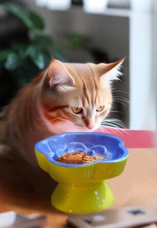 Миска для повільного годування домашніх тварин, керамічна, піднята та нахилена, для котів та маленьких собак, запобігає блювоті та удушенню (Рожева, Блакитна)