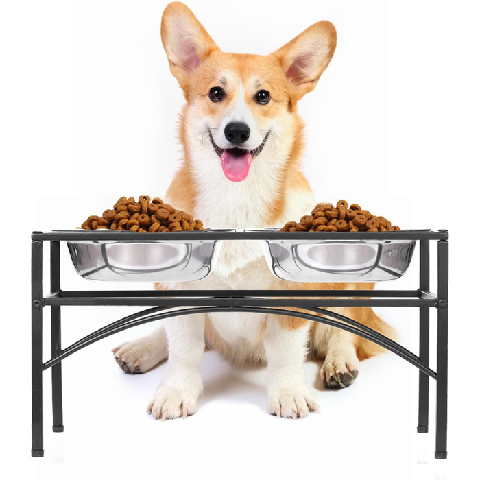 Підставка для мисок для собак TEKEPL - 2 миски з нержавіючої сталі, стійка, антиковзаюча, для води та корму (M)