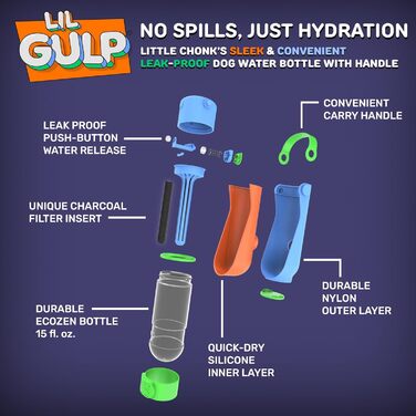 Фляга для води Lil Gulp з фільтром: безпечна, портативна, без BPA, для собак та подорожей, 400 мл