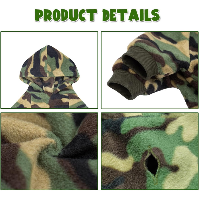 Флісовий худі BT Bär з камуфляжним принтом для собак, теплий зимовий светр/куртка для котів та собак маленьких та середніх порід (XL, Зелений)