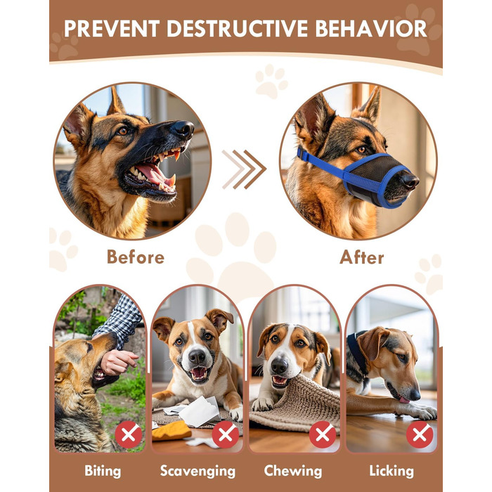 Майка-намордник для собак, м'який Air Mesh, для малих, середніх та великих собак, проти гавкоту та гризіння, дихаючий, можна пити, регульована стрічка, підходить для Німецької вівчарки, Хаскі