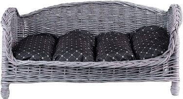 Корзина для тварин з лози: ліжко для собак та котів з м'яким подушком (64x42x35 см)