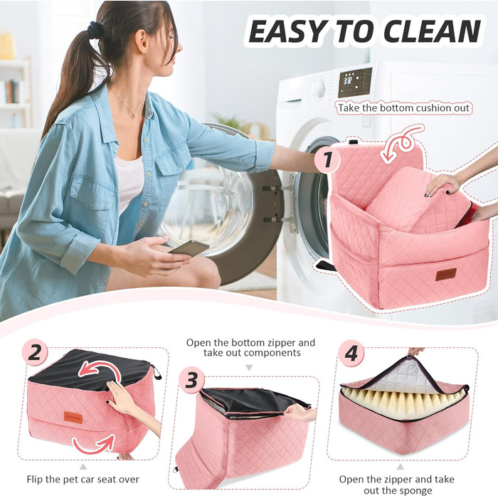 Автокрісло для собак маленьких та середніх порід, рожеве. З кишенями для зберігання та поворотком для повідка. Зручне автоліжко для собак на заднє або переднє сидіння
