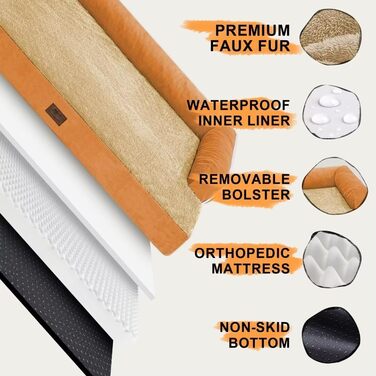 Ортопедичне ліжко для собак великих порід, XL, 91x69x18 см, знімний валик, миється, колір помаранчевий/червоний (Sunset Chevron)