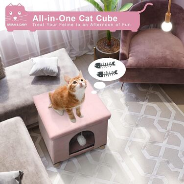 Кігтечка-будиночок для котів Brian & Dany з ігровим м'ячиком та дряпалкою, рожевий, 37,5 x 32,5 x 36 см