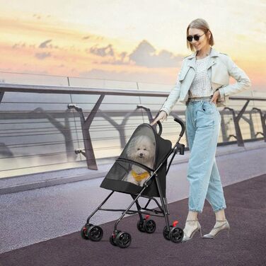 Дитяча коляска для тварин Homewell, складана, з тримачем для напоїв та ременем безпеки, вантажопідйомність 15 кг, колеса з блокуванням, чорна