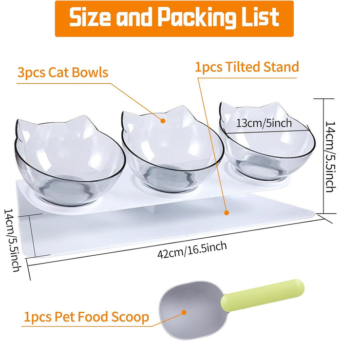 Набір з 3 прозорих мисок для котячого корму з підставкою, ложкою, антиблювотні, підняті миски для котів, цуценят, корму та води, пластикові миски для тварин