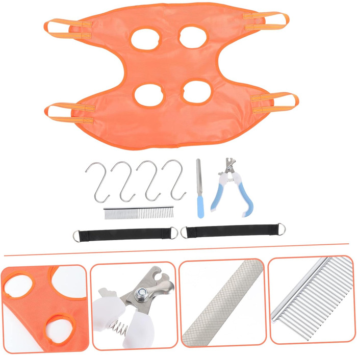 Гамак для грумінгу собак з машинкою для стрижки та кусачками для нігтів - практичний та безпечний аксесуар для догляду за домашніми тваринами (помаранчевий)