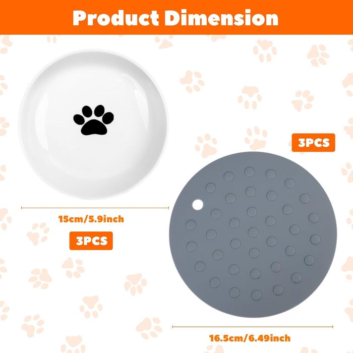 Набір мисок для котів з кераміки (3 шт.) з антиковзкими килимками, миски для корму котів, собак, кроликів, керамічні миски для їжі