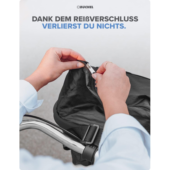 Фронтальний велосипедний кошик BÜCHEL | Складана сумка-кошик для покупок | З кріпленням Express для швидкого встановлення | Чорний | Аксесуар для велосипеда