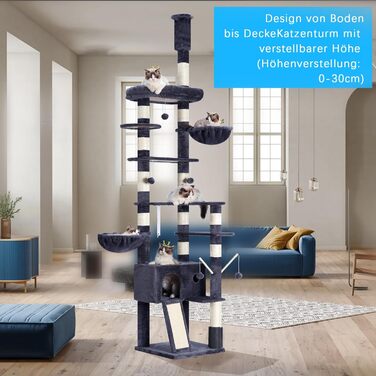 Котячий будиночок Hey-brother Kratzbaum: регульований котячий комплекс 250-280 см, до стелі, для великих котів, з гніздом, сірий (0MPJ091W)