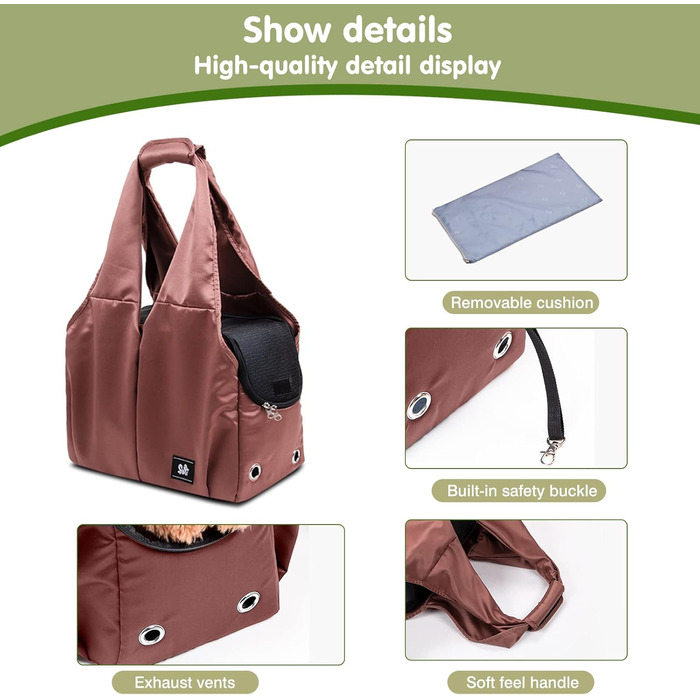 PETCUTE Сумка-переноска для собак та котів, дихаюча, з килимком, плечова сумка з безпечним шнуром та кишенями, для маленьких та середніх собак, цуценят та котів, Карамель