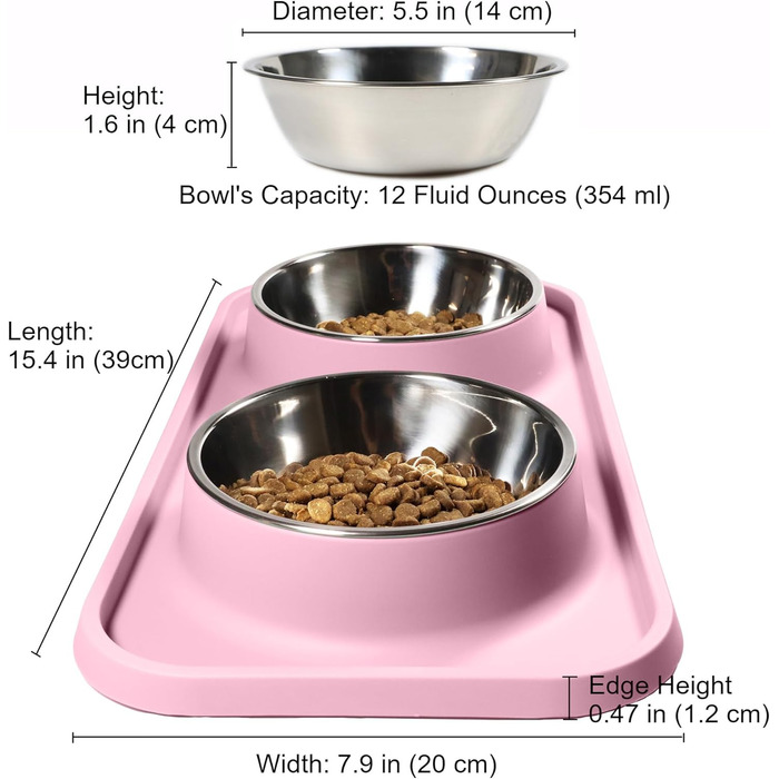 Миски для котів L.D.Dog: неслизькі, з нержавіючої сталі, з силіконовим килимком (рожеві)