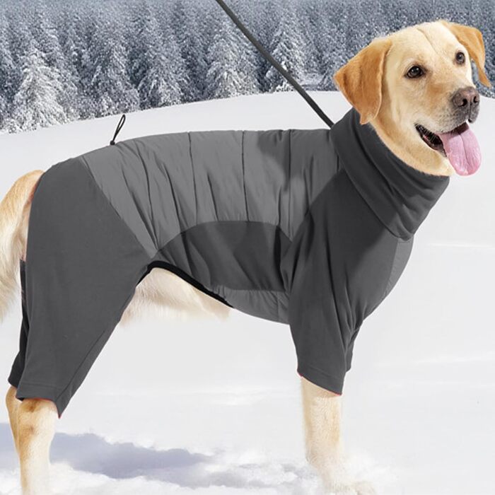 Зимовий теплий одяг для собак: куртка з високим коміром, підходить для цуценят та собак середніх та великих порід, для прогулянок, походів, кемпінгу, сірий колір, розмір L
