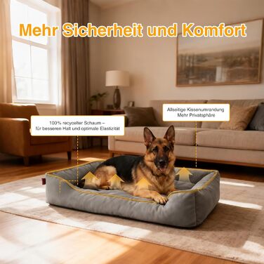 Крісло-ліжко для собак середніх та великих порід від Zedelmaier, 90х68х19 см, з міцним кошиком, товстим матрацом, знімним кошиком, водонепроникним матрацом, місце для сну та меблі для собак (довжина 109 см, ширина 76 см, сірий колір, двосторонній матрац)