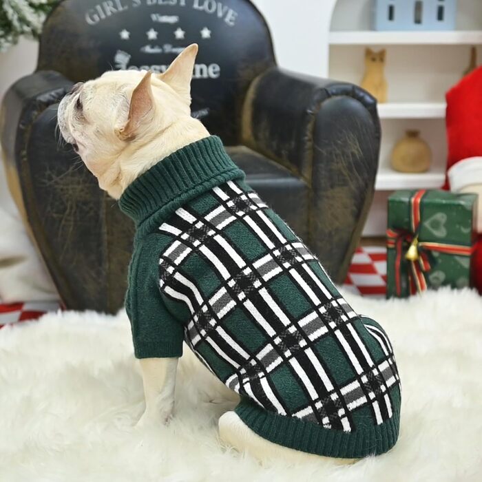 Світер для собак SCENEREAL з візерунком, теплий в'язаний светр з м'яким коміром-горловиною для собак маленьких, середніх та великих порід, цуценят та котів, для осені та зими, на холодну погоду, зелений, розмір Small-Medium