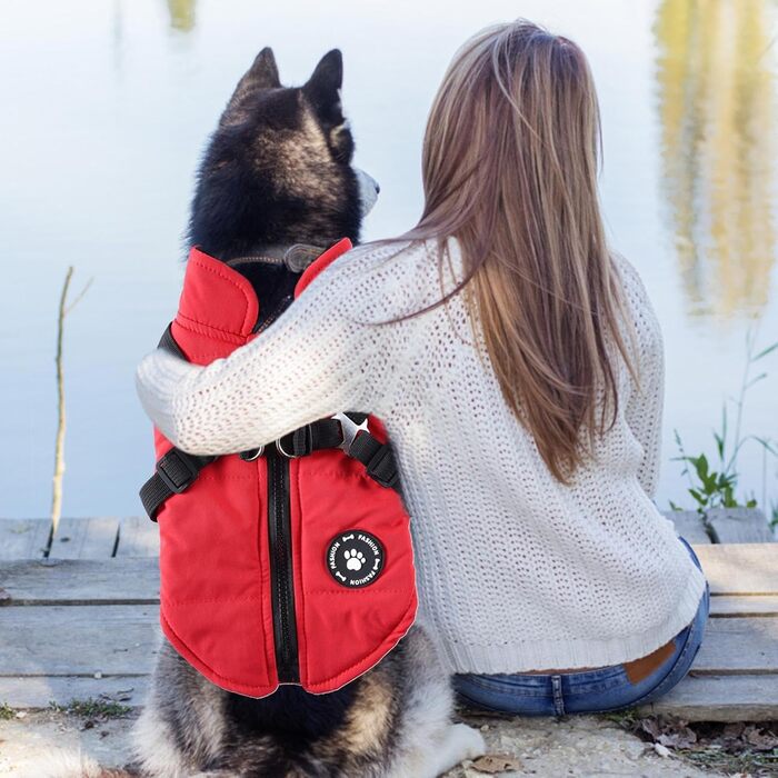 Зимова куртка для маленьких собак: тепла, вітро- та водонепроникна | Червона куртка на блискавці для собак S