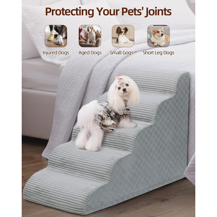 Сходинки для собак: 4-ступенева перехідна рамка для маленьких собак, сірого кольору, 49.5 см заввишки, з високощільним пінопластом та антиковзким покриттям