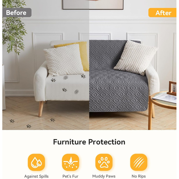 Водонепроникний килимок для собак, антиковзкий та пральний, ковдра для собак та котів, захисна ковдра від шерсті та подряпин для дивану, ліжка, автокрісла (Сірий, 127x152 см)