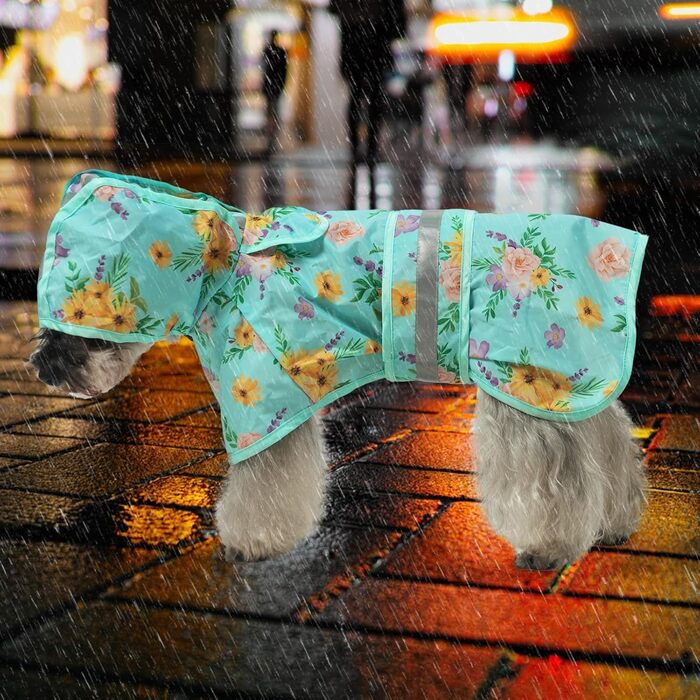 Дощовик для собак Kooltail з капюшоном, зелений (квітка), для маленьких та середніх собак, водонепроникний, з отвором для повідка